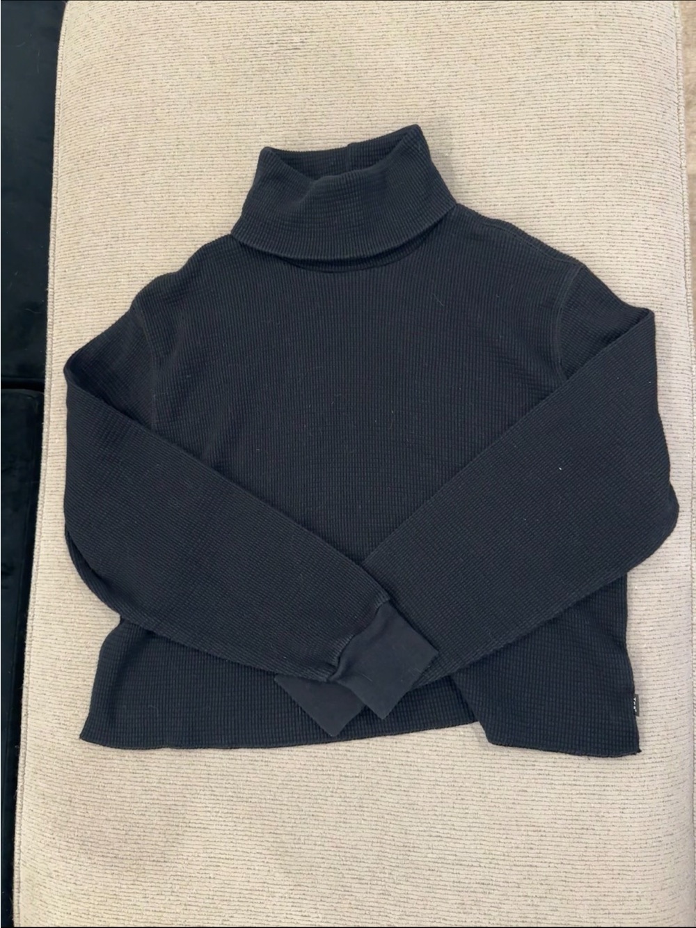 Women's Black Turtleneck Waffle Knit Sweater